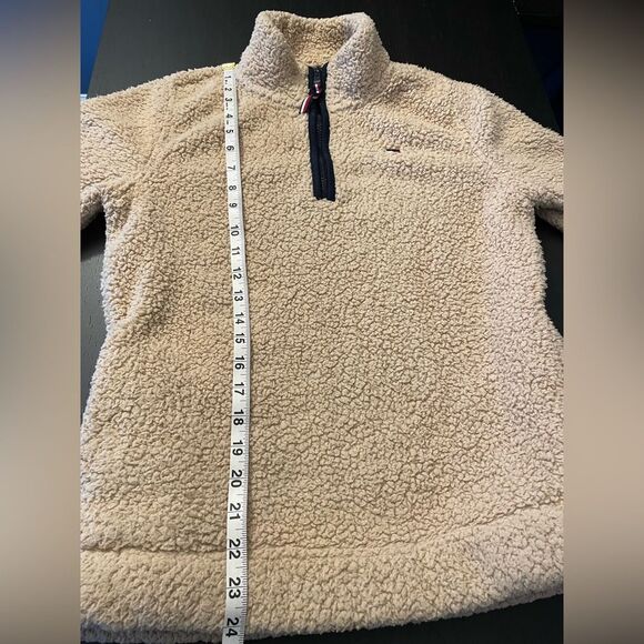 Tommy Hilfiger Tan Teddy Faux Fur Quarter Zip Pullover Sweater Women’s Size XS - Picture 5 of 6